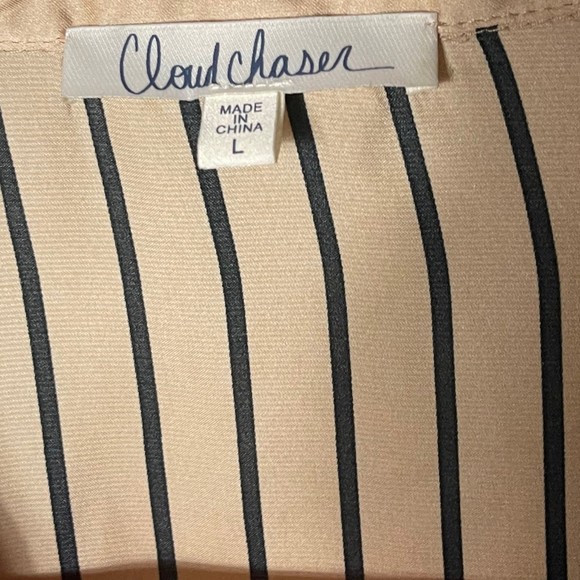 cloud chaser 3/4 sleeves beige and black straps bow blouse size large - Picture 3 of 3